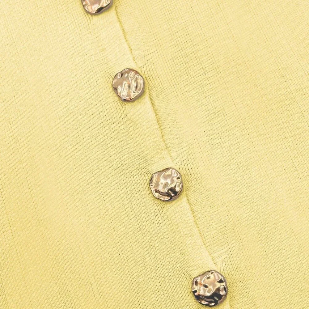 Yellow Casual Women's Metal Button Open Front Sleeveless Jacket - Picture 6 of 8